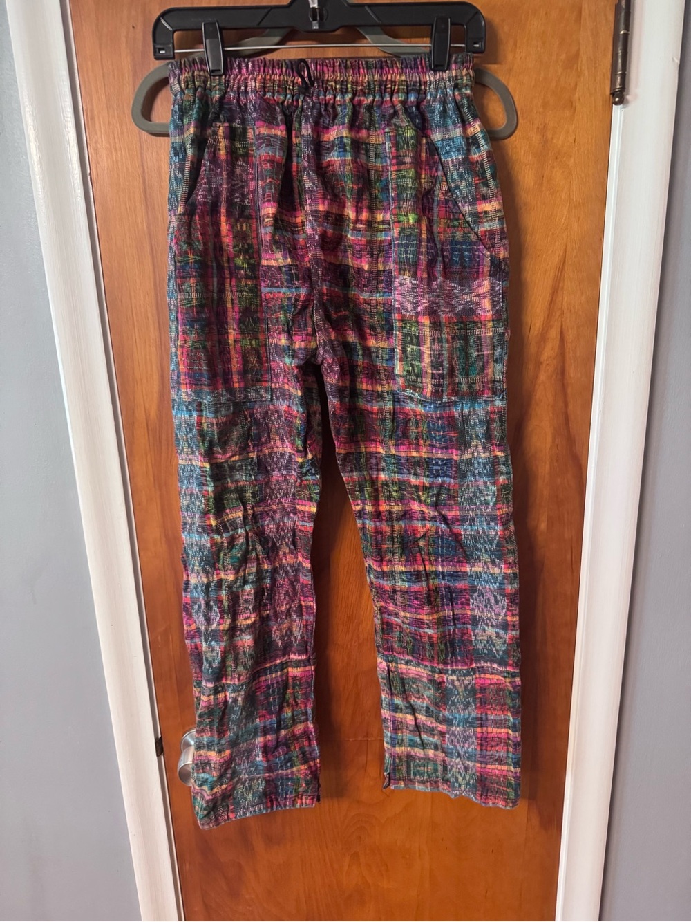Kantha-style Multicolor Plaid Wide Leg Lounge Pants